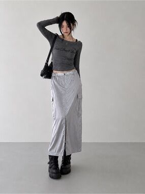 Bar III Silver Utility Cargo Skirt